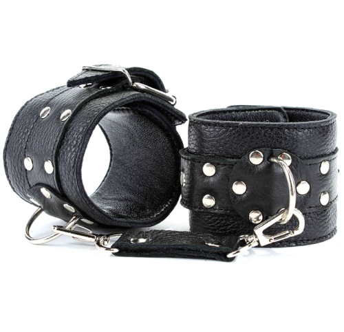 Наручники на пряжке из натуральной кожи черные фото 2