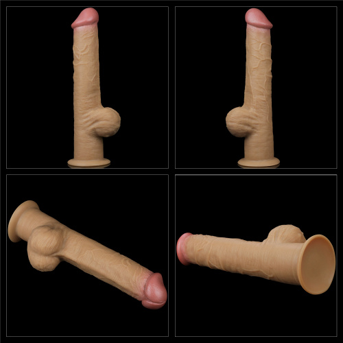 Рельефный фаллос с высоко посаженной мошонкой Lovetoy Silicone Cock 33 см фото 14