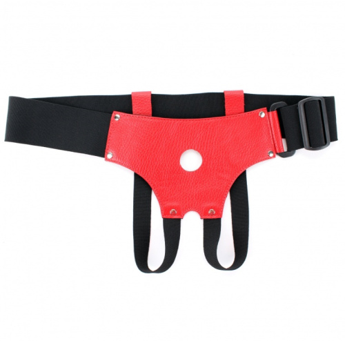 Черно-красные трусики-джоки из кожи для маленькой насадки фото 2