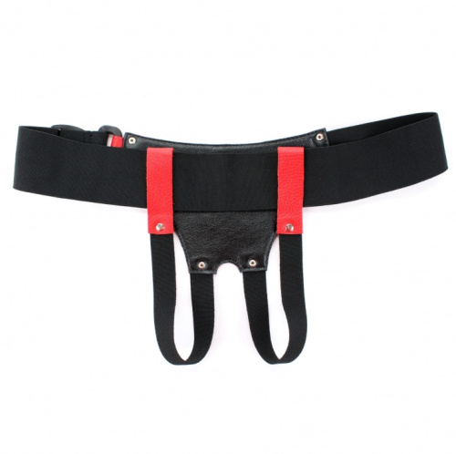 Черно-красные трусики-джоки из кожи для маленькой насадки фото 3