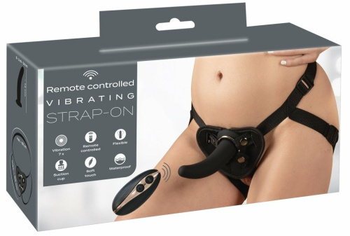 Вибрострапон черного цвета с трусиками RC Vibrating Strap-On фото 8