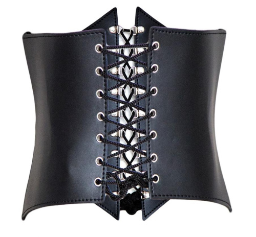 Черный корсет из натуральной кожи на шнуровке с открытой грудью фото 4