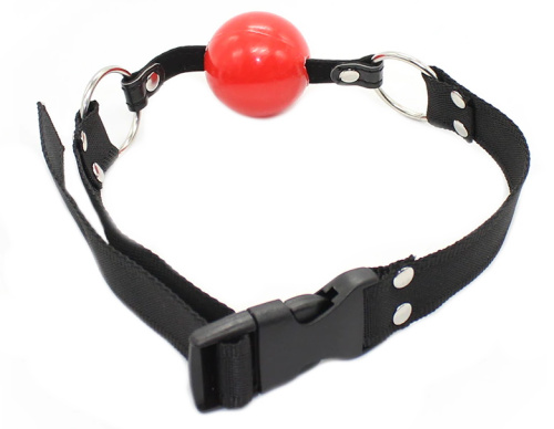 Силиконовый красный кляп на текстильном ремне фото 2