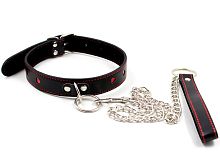 Узкий ошейник с красными сердечками и поводком