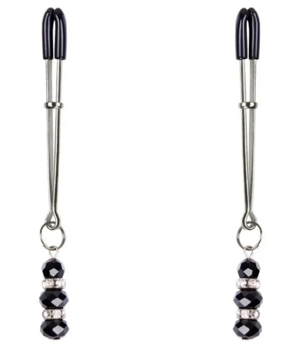 Серебристые зажимы для сосков с бусинами