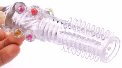 Рельефная насадка с бусинами на пенис фото 2