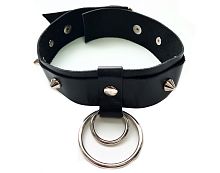 Черный кожаный ошейник с заклепками ручной работы