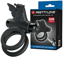 Эрекционное виброкольцо Pretty Love Passionate Ring с петлей на мошонку черное