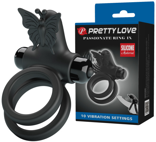 Эрекционное виброкольцо Pretty Love Passionate Ring с петлей на мошонку черное