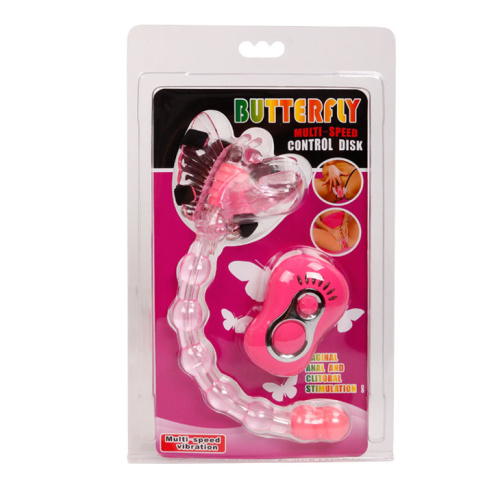 Вибробабочка с отростком и анальным вибромассажером розовая фото 9