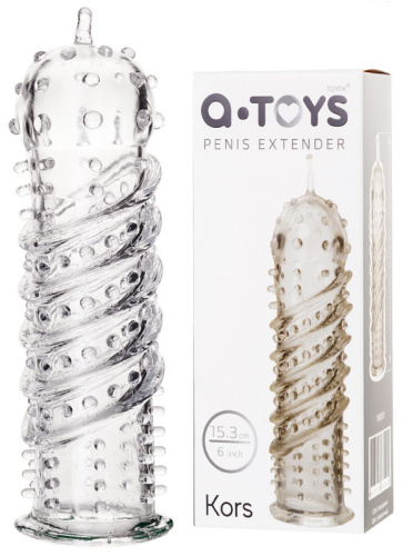 Прозрачная насадка на пенис с точечно-ребристым рельефом Toyfa Kors