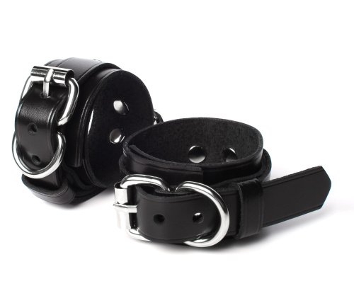 Кожаный набор ошейник с поводком и наручники черный фото 6