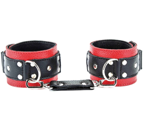 Наручники на липучке из натуральной кожи черно-красные фото 2