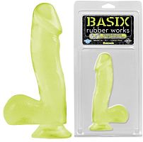 Фаллоимитатор с мошонкой на присоске Basix Rubber Works 6,5 in светится в темноте