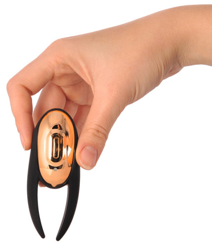 Необычный клиторальный стимулятор Wave черный с золотом фото 3