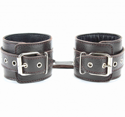 Наручники на пряжке из натуральной кожи темно-коричневого цвета фото 3