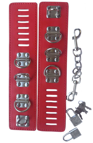 Бондажные наручники красного цвета с замочками фото 4