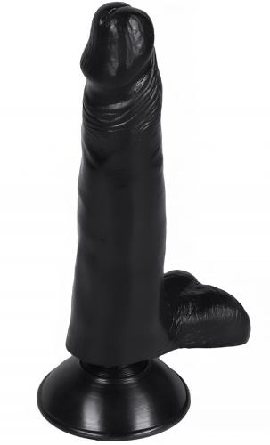 Черный фаллоимитатор с мошонкой и присоской 18 см фото 2