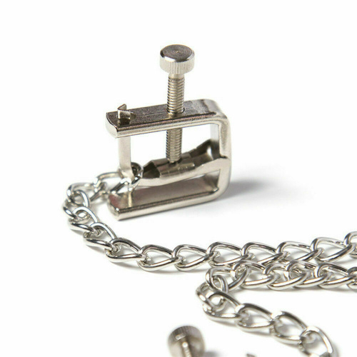 Квадратные зажимы с цепочкой серебристые фото 4