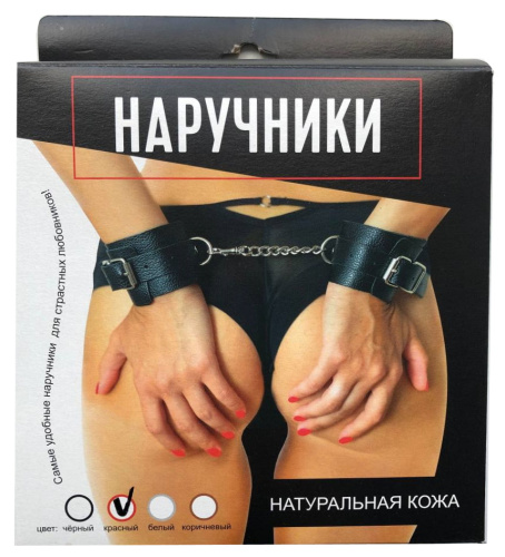Классические красные наручники из натуральной кожи фото 6