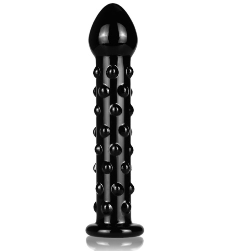 Черный фаллоимитатор из стекла Glass Romance с пупырышками 17 см фото 2