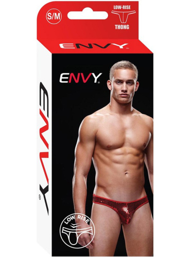 Блестящие мужские трусы-тонги Envy красные S/M фото 4