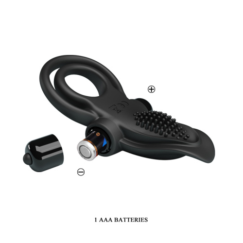 Двойное эрекционное виброкольцо Pretty Love Vibrant Penis Ring с язычком черное фото 8