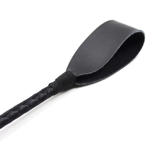 Кожаный черный стек с золотистой ручкой 60 см фото 8