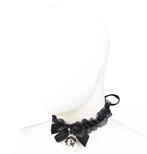 Эротический чокер с черными атласными лентами и бубенчиком фото 12