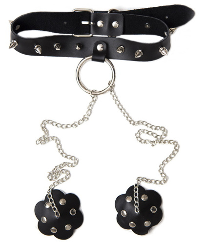 Ошейник декорированный шипами и с пэстисами для сосков фото 2