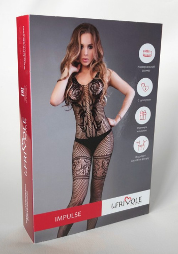 Боди-комбинезон черный в сетку с интригующим рисунком (Impulse) S/L фото 3