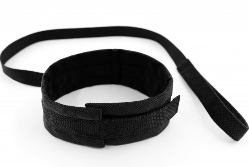 Широкий тканевый ошейник с поводком My rules черный фото 3