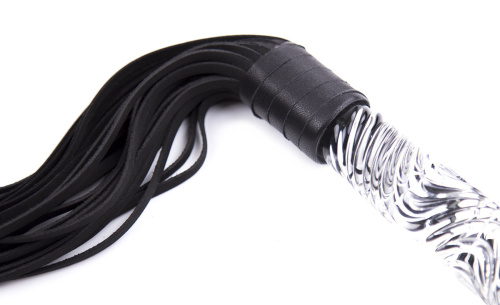 Замшевая плеть черного цвета с прозрачной рукоятью 68 см фото 4