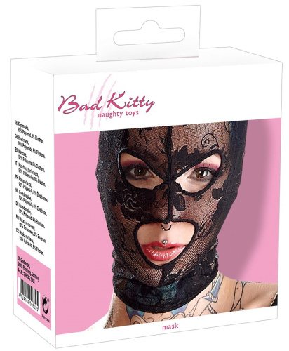 Кружевная черная маска с прорезями для глаз и рта фото 3