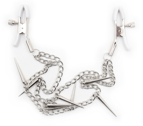 Зажимы для сосков с двойной цепью и шипами фото 3