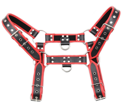 Мужская черно-красная сбруя с заклепками фото 5