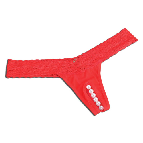 Трусики-тонг красные с жемчужной нитью ML фото 3