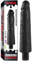 Реалистичный черный вибратор с рельефным стволом X-Men Vibrating Siliсone Cock 21 см