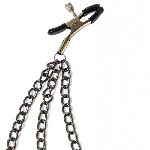 Зажимы для сосков с тройной черной цепочкой фото 2