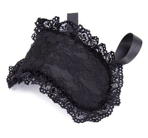 Черная маска для глаз с кружевом и лентами фото 3