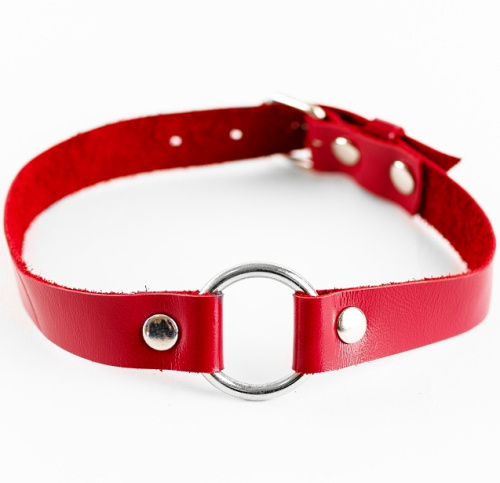 Элегантный чокер с поводком из натуральной кожи бело-красного цвета фото 3