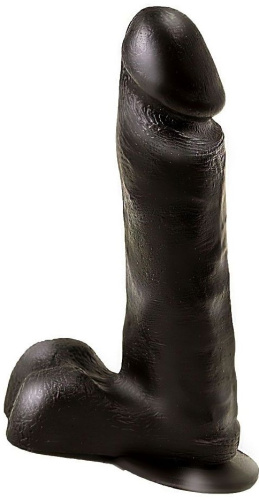 Толстый черный фаллоимитатор с мошонкой на присоске