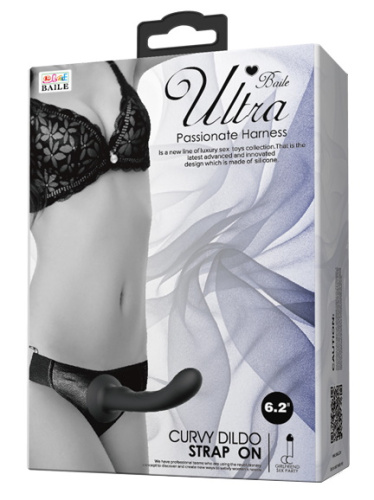 Изогнутый страпон черного цвета на трусиках Passionate Harness 16 см фото 8