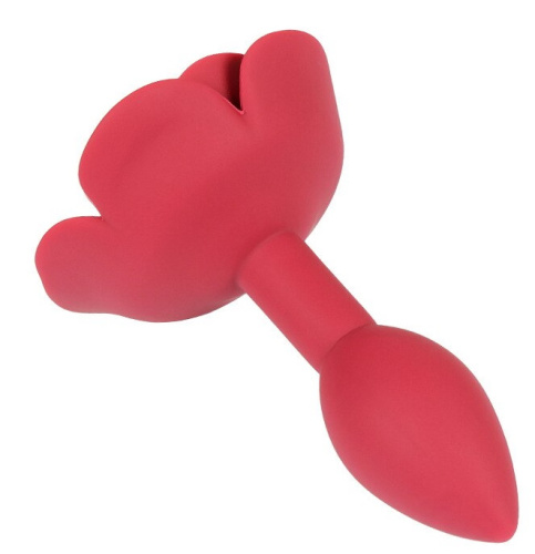 Красная силиконовая анальная пробка с розой S фото 3