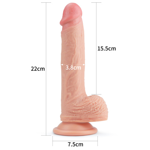 Фаллос на присоске с мошонкой Dual-Layered Silicone Dildo 22 см фото 7