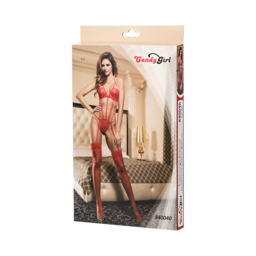 Сексуальное красное боди с чулками OS фото 5