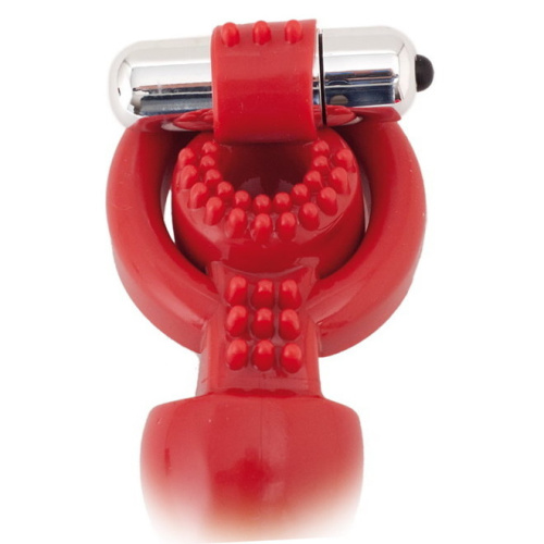 Вибронасадка для двойного проникновения Toyfa красная 24 см фото 3