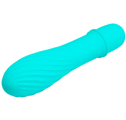 Классический мини вибратор с ребристой поверхностью Solomon бирюзовый фото 3