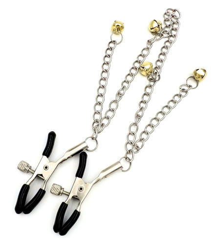 Зажимы для сосков на цепи с желтыми бубенчиками фото 3