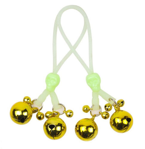 Светящиеся в темноте лассо для сосков с золотыми бубенчиками фото 2